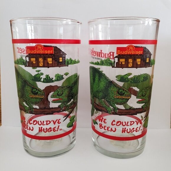 Budweiser Other - 1998 Set of 2 Budweiser Beer Pub "Lizard" Glasses-We Could've Been Huge!